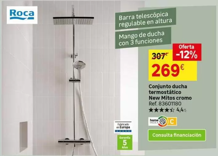 Oferta de Roca - Conjunto Ducha Termostatico New Miltos por 269€ en Leroy Merlin