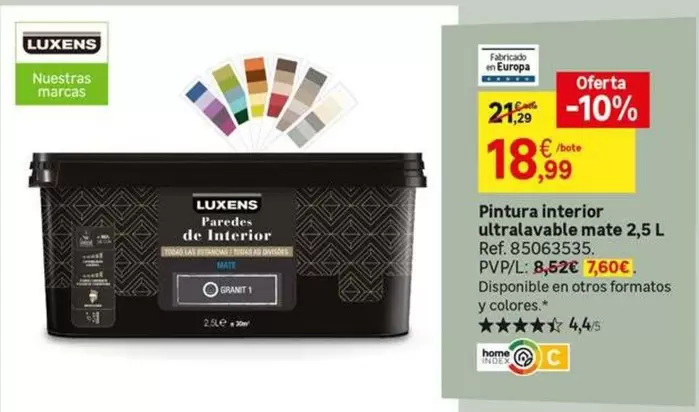 Oferta de Luxens - Pintura Interior Ultralavable Mate por 18,99€ en Leroy Merlin