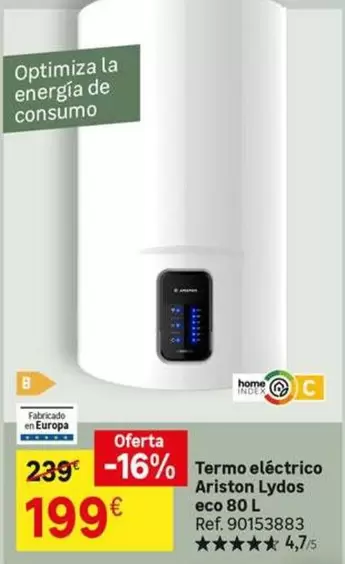 Oferta de Home - Termo Electrico Ariston Lydos Eco 80 L por 199€ en Leroy Merlin