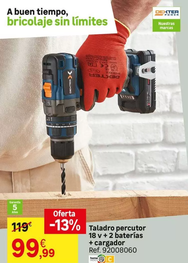 Oferta de Dexter - Taladro Percutor 18 V + 2 Baterías + Cargador por 99,99€ en Leroy Merlin