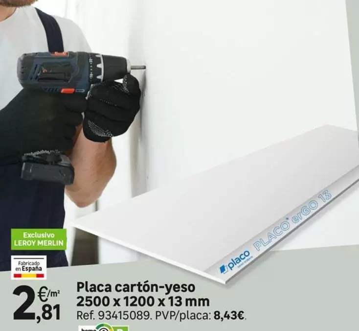 Oferta de Placa Carton-yeso por 2,81€ en Leroy Merlin