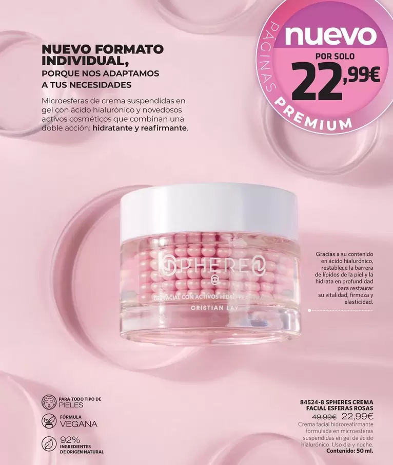 Oferta de Spheres Crema Facial Esferas Rosas por 22,99€ en Cristian Lay