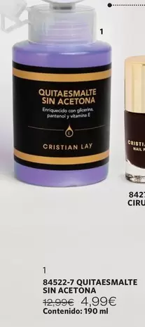 Oferta de Auchan - Quitaesmalte Sin Acetona por 4,99€ en Cristian Lay