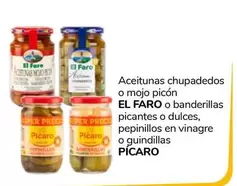 Oferta de El Faro - Aceitunas Chupadedos O Mojo Picón/Picaro - Banderillas Picantes O Dulces, Pepinillos En Vinagre O Guindillas por 1€ en Supeco