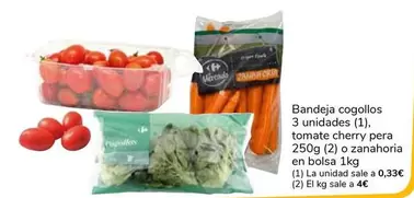Oferta de Bandeja Cogollos, Tomate Cherry Pera O Zanahoria por 1€ en Supeco