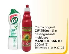 Oferta de Cif - Crema Original/Mano De Santo - Desengrasante Multiusos por 1€ en Supeco