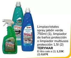 Oferta de Terymar - Limpiacristales Spray Jabon Verde, Limpiador De Baños Protección O Limpiador Multiusos Protección por 1€ en Supeco