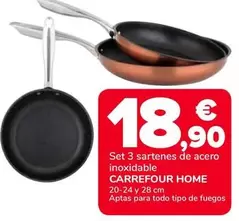 Oferta de Carrefour Home - Set 3 Sartenes De Acero Inoxidable por 18,9€ en Supeco
