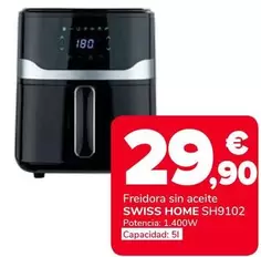 Oferta de Swiss Home - Freidora Sin Aceite SH9102 por 29,9€ en Supeco