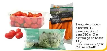 Oferta de Safata De Cabdells, Tomàquet Cirerol Pera O Pastanaga En Bossa por 1€ en Supeco