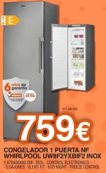 Oferta de Whirlpool - Congelador 1 Puerta Nf  Uw8f2yxb2f Inox por 759€ en Expert