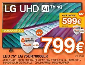 Oferta de LG - Led 75 75UR78006LK  por 799€ en Expert
