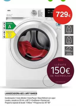 Oferta de AEG - Lavasecadora Lvr7194h2b por 729€ en Milar