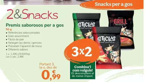 Oferta de 2&Snacks - Premis Saborosos Per A Gos por 1,49€ en Tiendanimal