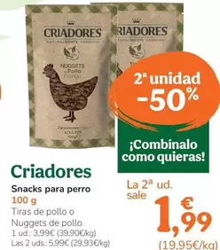 Oferta de Criadores - Snacks Per A Gos por 3,99€ en Tiendanimal
