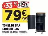 Oferta de Tonel De Bar Con Ruedas por 79,99€ en Centrakor