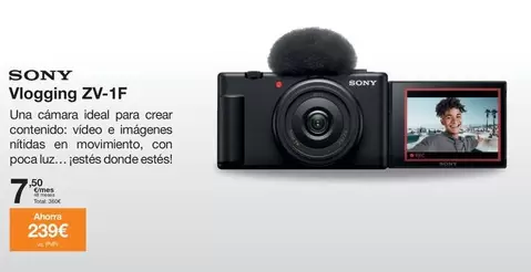 Oferta de Sony - Vlogging ZV-1F por 360€ en Orange