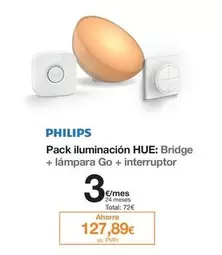 Oferta de Philips - Pack Iluminacion Hue: Bridge + Lámpara Go + Interruptor por 72€ en Orange
