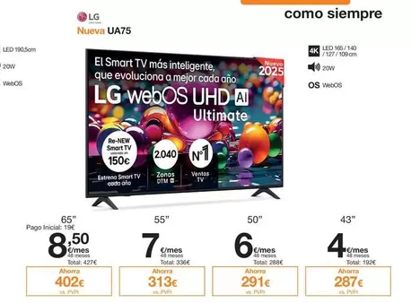 Oferta de LG -nueva UA75 por 287€ en Orange