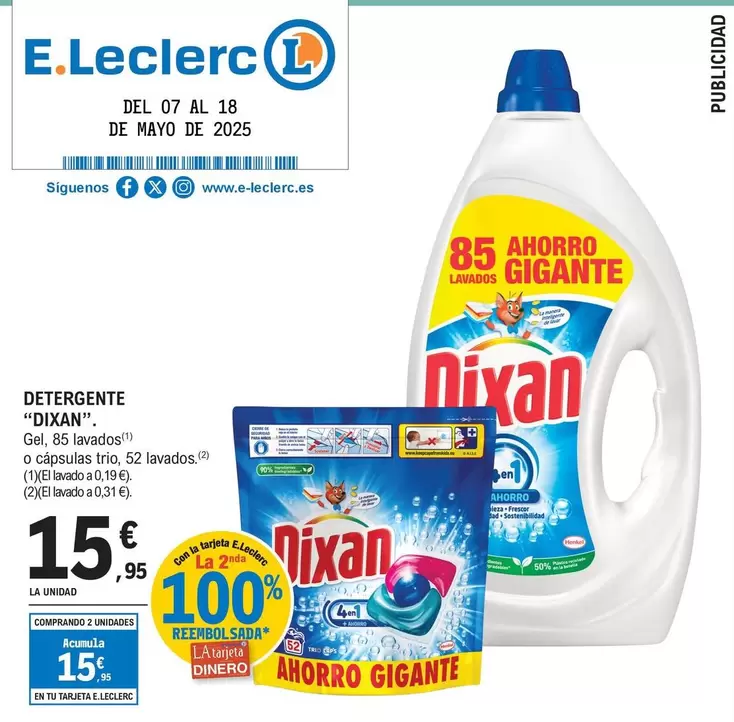 Oferta de Dixan - Detergente por 15,95€ en E.Leclerc