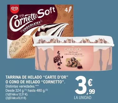 Oferta de Carte d'Or/Cornetto - Tarrina De Helado O Cono De Helado por 3,99€ en E.Leclerc