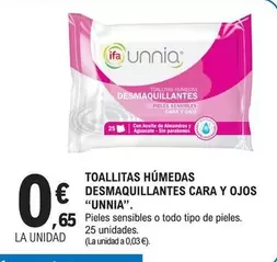 Oferta de Ifa Unnia - Toallitas Humedas Desmaquillantes Cara Y Ojos por 0,65€ en E.Leclerc