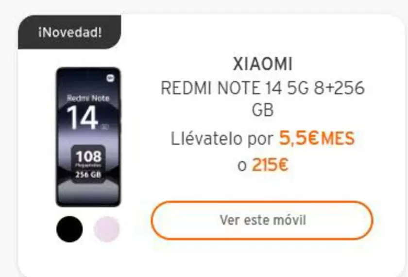 Oferta de Xiaomi - Redmi Note 14 5g 8+256 Gb por 5,5€ en Simyo