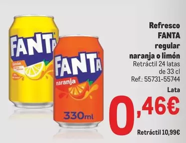 Oferta de Fanta - Refresco Regular Naranja O Limon por 0,46€ en Makro