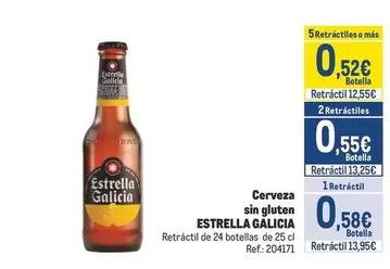 Oferta de Estrella Galicia - Cerveza Sin Gluten por 0,55€ en Makro