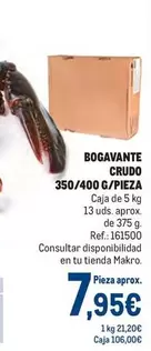 Oferta de Makro - Bogavante Crudo 350/400 G/pieza por 7,95€ en Makro