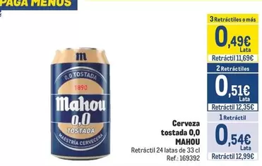 Oferta de Mahou - Cerveza Tostada 0.0 por 0,49€ en Makro