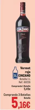 Oferta de Cinzano - Vermut Rojo por 5,16€ en Makro