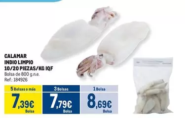 Oferta de Calamar Indio Limpio 10/20 Piezas/kg Iqf por 8,69€ en Makro