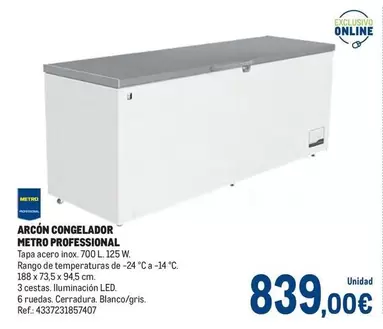 Oferta de Metro Professional -  Arcon Congelador por 839€ en Makro