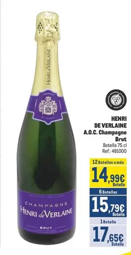 Oferta de Henri de Verlaine - A.o.c. Champagne Brut por 15,79€ en Makro