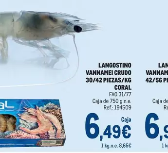 Oferta de Coral - Langostino Vannamei Crudo por 6,49€ en Makro