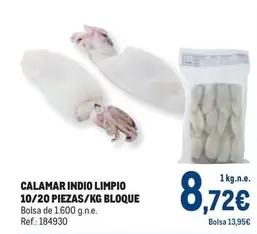 Oferta de Calamar Indio Limpio 10/20 Piezas/kg Bloque por 8,72€ en Makro