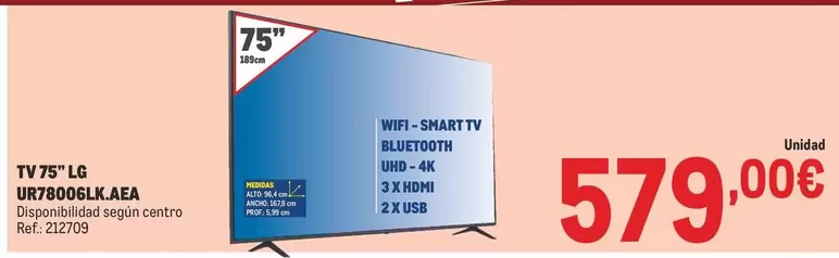 Oferta de LG - Tv 75" UHT78006LKLAEA por 579€ en Makro