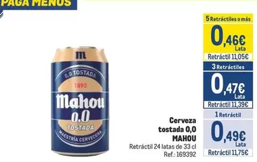 Oferta de Mahou - Cerveza Tostada 0,0 por 0,49€ en Makro