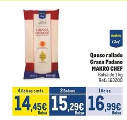 Oferta de Makro - Queso Rallado Grana Padano por 16,99€ en Makro