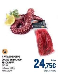 Oferta de Pescanova - 4 Patas De Pulpo Cocido En Su Jugo por 24,75€ en Makro