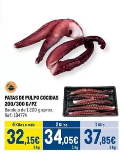 Oferta de Patas De Pulpo Cocidas 200/300 G/pz por 37,85€ en Makro