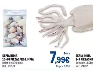 Oferta de Sepia India 13-20 Piezas/kg Limpia por 7,99€ en Makro