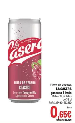 Oferta de La Casera - Tinto De Verano Gaseosas A Imón por 0,65€ en Makro