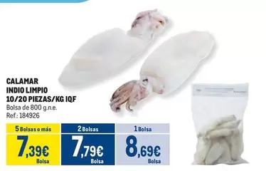 Oferta de Calamar Indio Limpio 10/20 Piezas/kg Iqf por 8,69€ en Makro