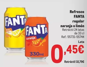 Oferta de Fanta - Refresco Regular Naranja O Limon por 0,45€ en Makro
