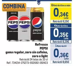 Oferta de Pepsi - Refresco Gama Regular, Zero Sin Cafeina, Zero O Light por 0,35€ en Makro