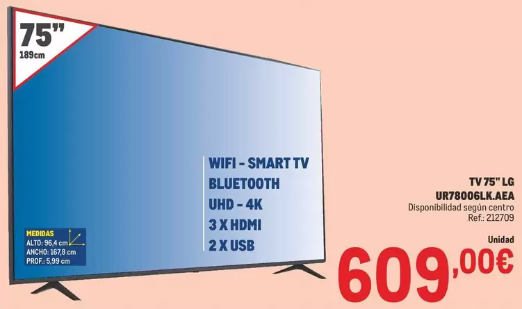 Oferta de LG - Smart Tv 75" Ur78006lkcea por 609€ en Makro