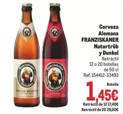 Oferta de Franziskaner - Cerveza Alemana Naturtrub Y Dunkel por 1,45€ en Makro