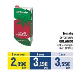 Oferta de Orlando - Tomate Triturado por 3,55€ en Makro